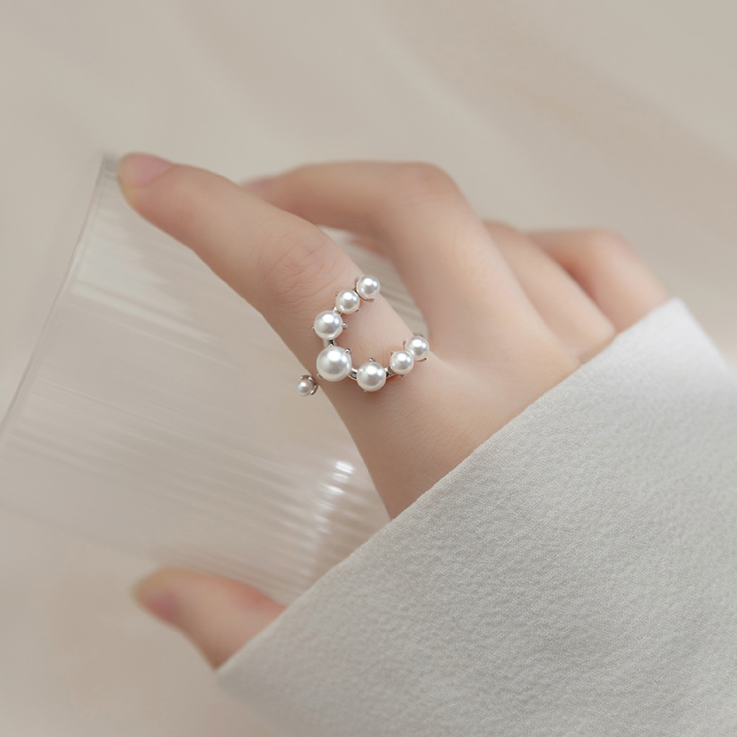 Sterling Silver Pearl Curved Open Ring