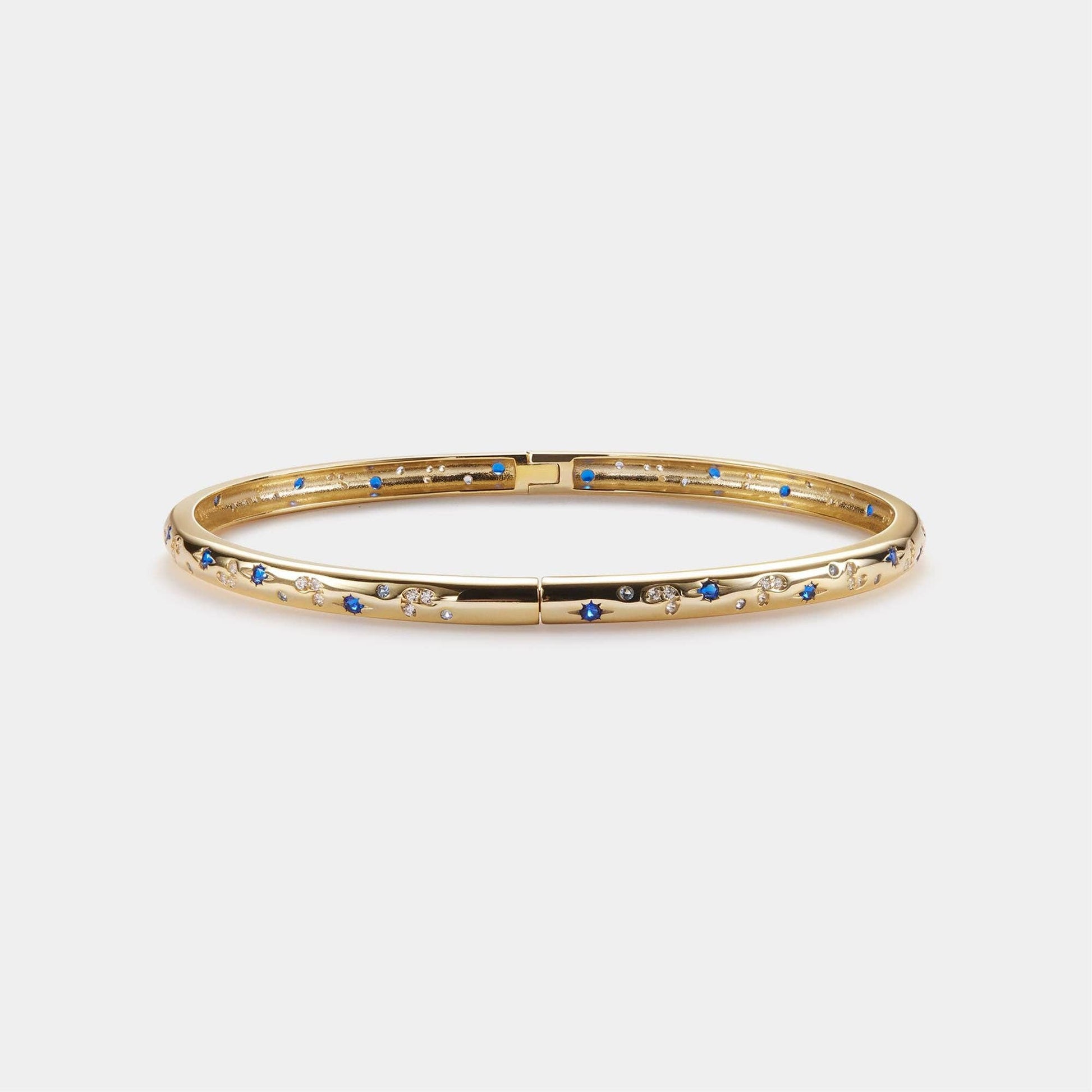 Dainty Blue Moon Star Bangle Bracelet in 925 Sterling Silver: Gold