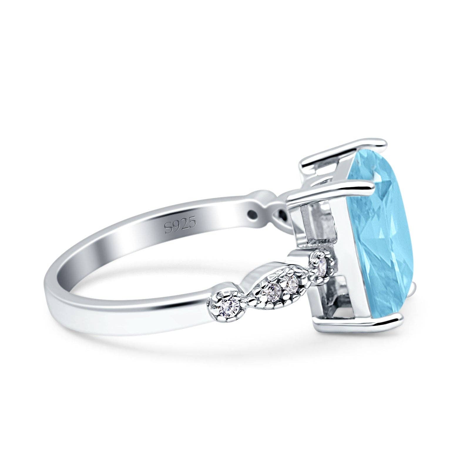 Vintage Emerald Cut Simulated Aquamarine CZ Engagement Ring: Simulated Aquamarine CZ size R