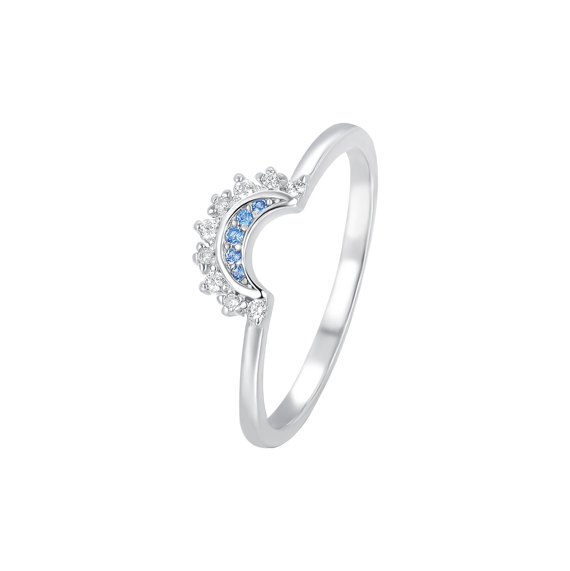 S925 Sterling Silver Micro-Diamond Sun and Moon Couple Ring: Silver size N