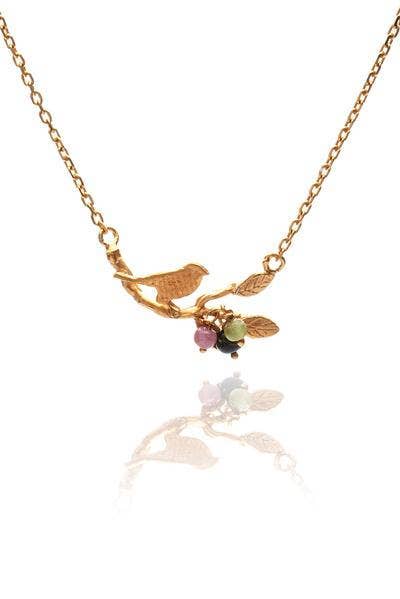 Tiny Bird On Branch Necklace: Goldplate