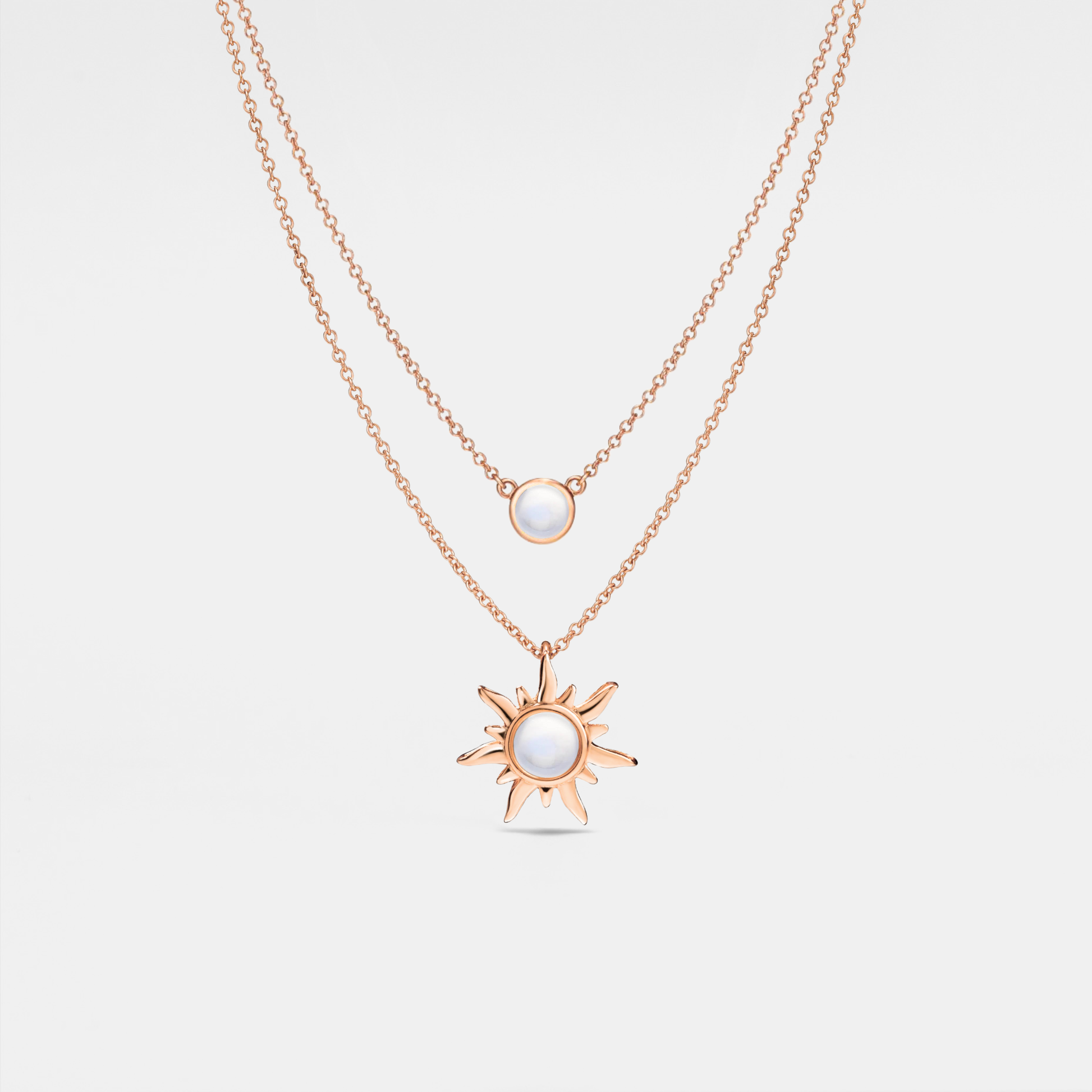 Opal Sun Moon Double Chain Necklace in 925 Sterling Silver: Gold