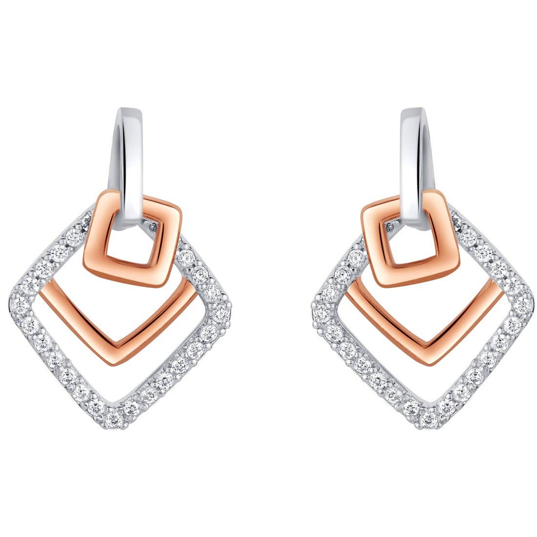 Sterling Silver Open Layered Square Earrings Hypoallergenic
