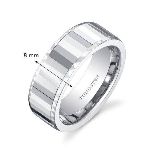 Faceted Mirror Finish 8mm Men's Tungsten Ring Band Size 8.5