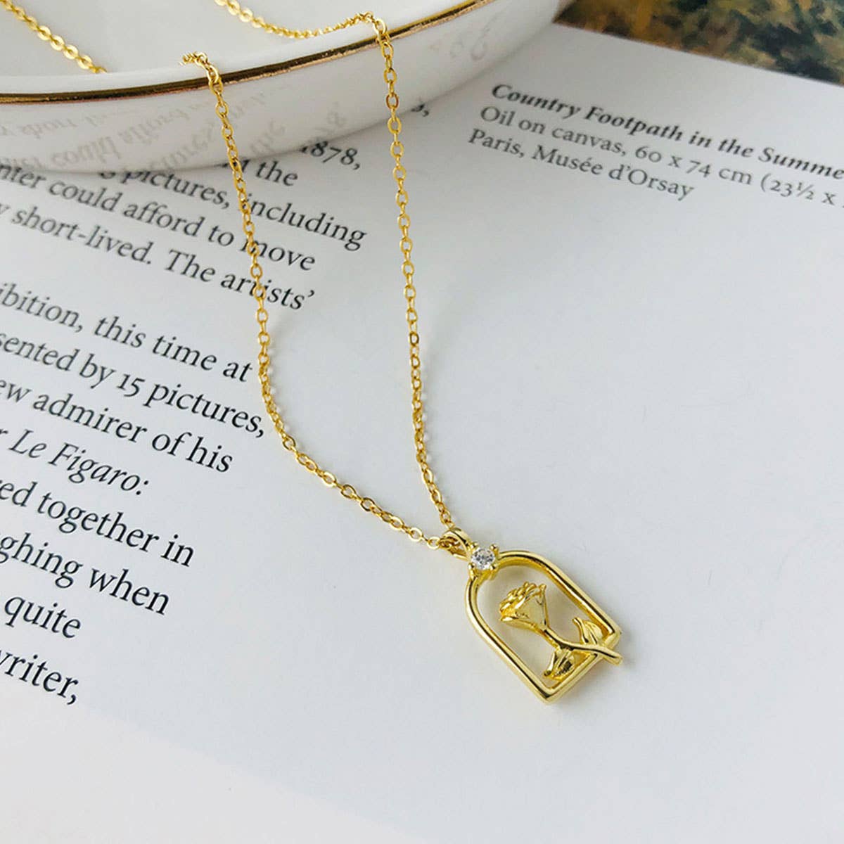 S925 Sterling Silver Rose Zircon Necklace