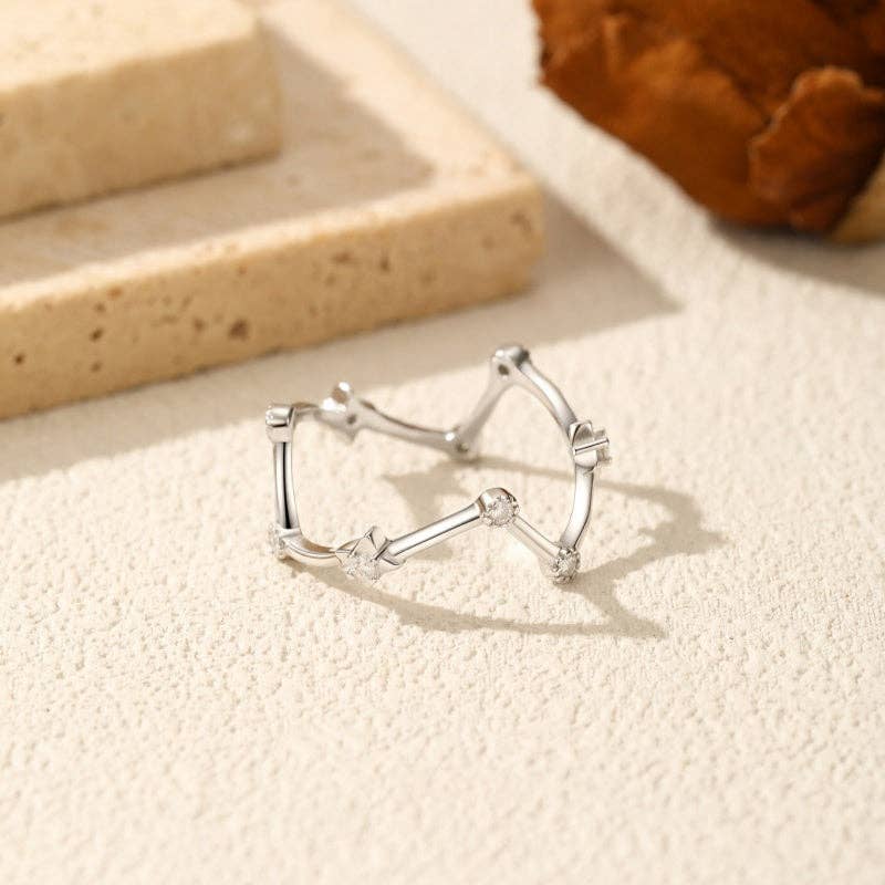 Moissanite Irregular Line Band Ring in 925 Sterling Silver: size Q