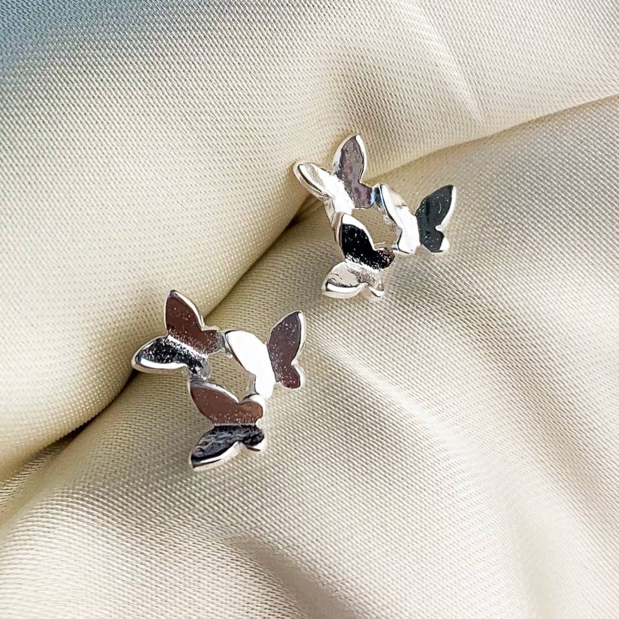 Sterling Silver Three Butterfly Stud Earrings