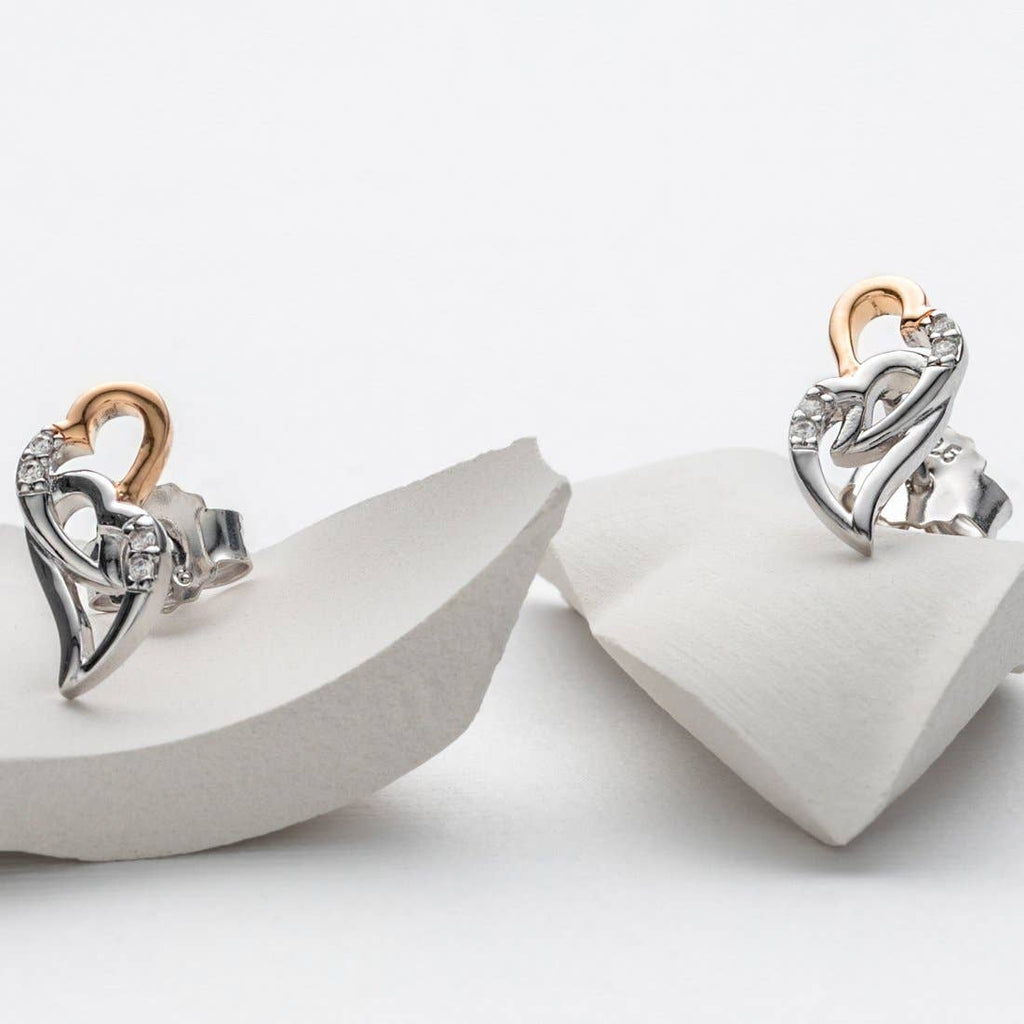 Two-Tone Sterling Silver Interlocking Hearts Earrings