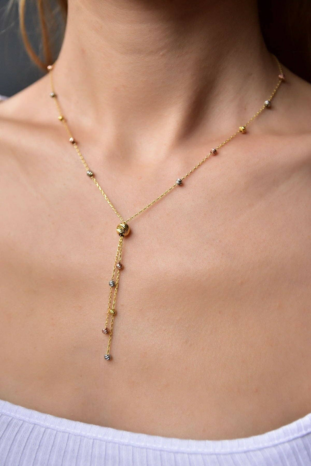 Women's 3-Color Doric Cluster 925 Sterling Silver Necklace: GOLD