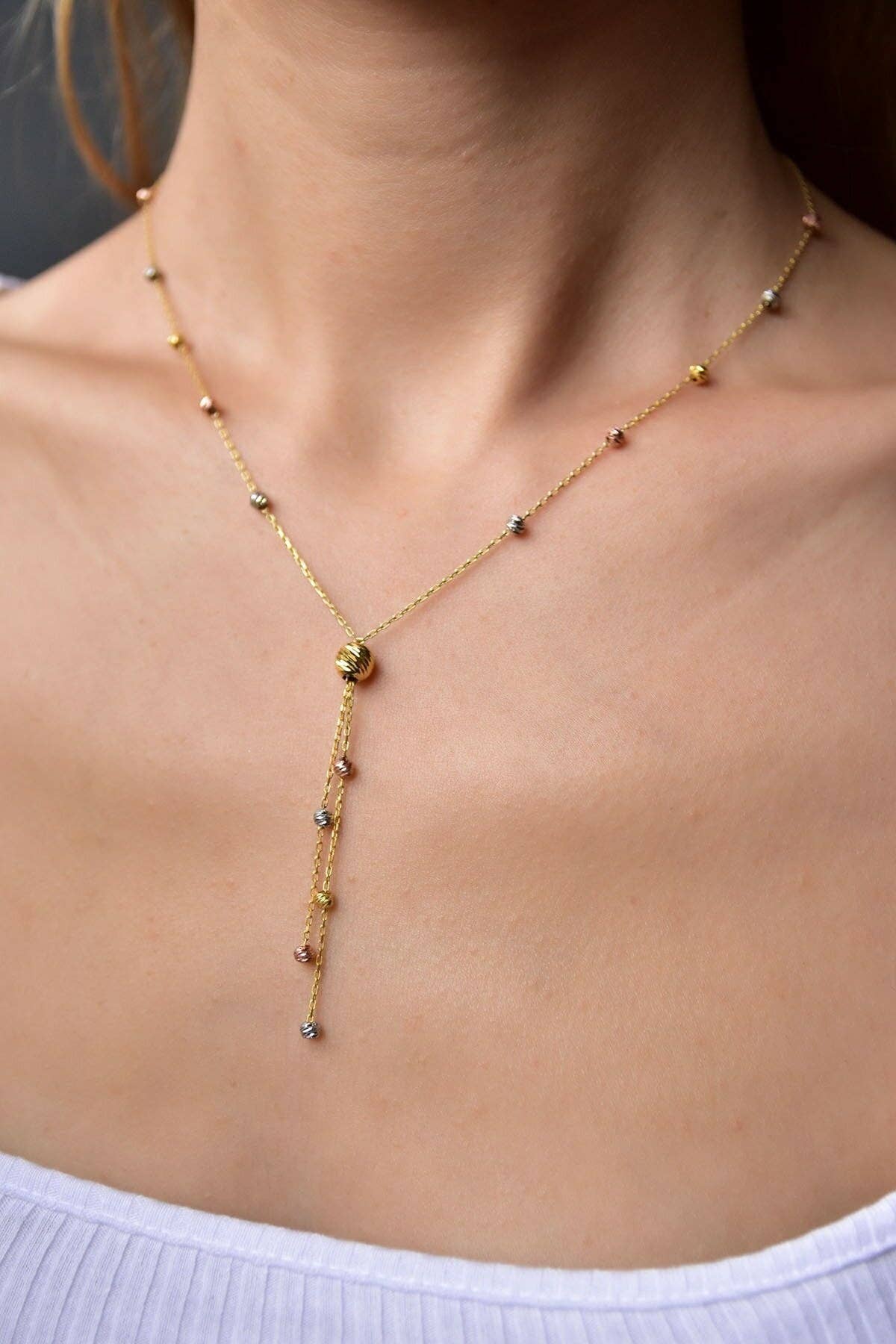 Women's 3-Color Doric Cluster 925 Sterling Silver Necklace: GOLD