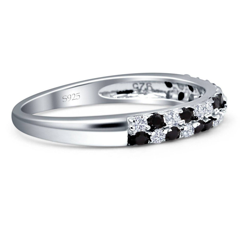 Half Eternity Band CZ & Black CZ: Cubic Zirconia size R