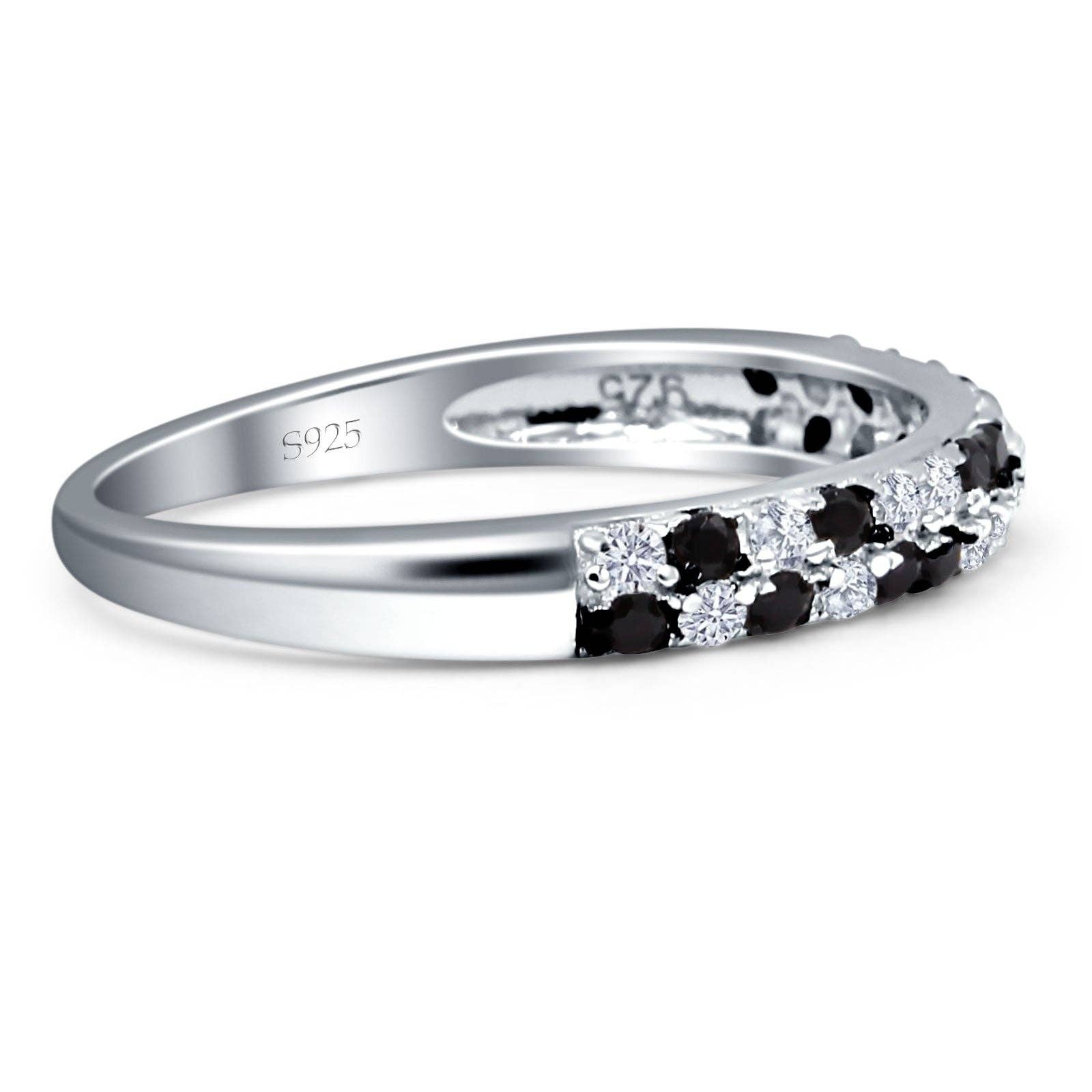 Half Eternity Band CZ & Black CZ: Cubic Zirconia size R