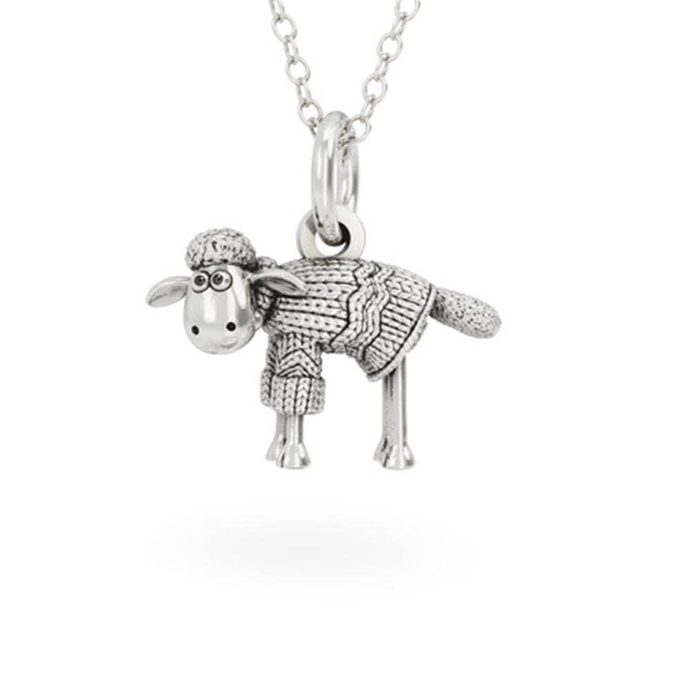 Shaun The Sheep in a Jumper Necklace (Sterling Silver): Fine Figaro Chain