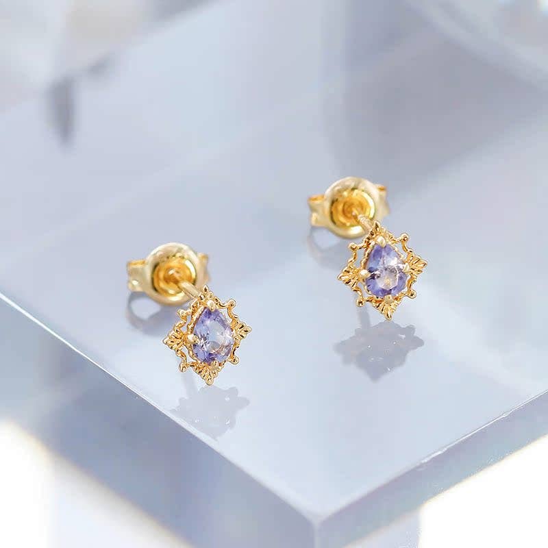 925 Sterling Silver 14K Gold Plated Tanzanite Ring Necklace: Necklace