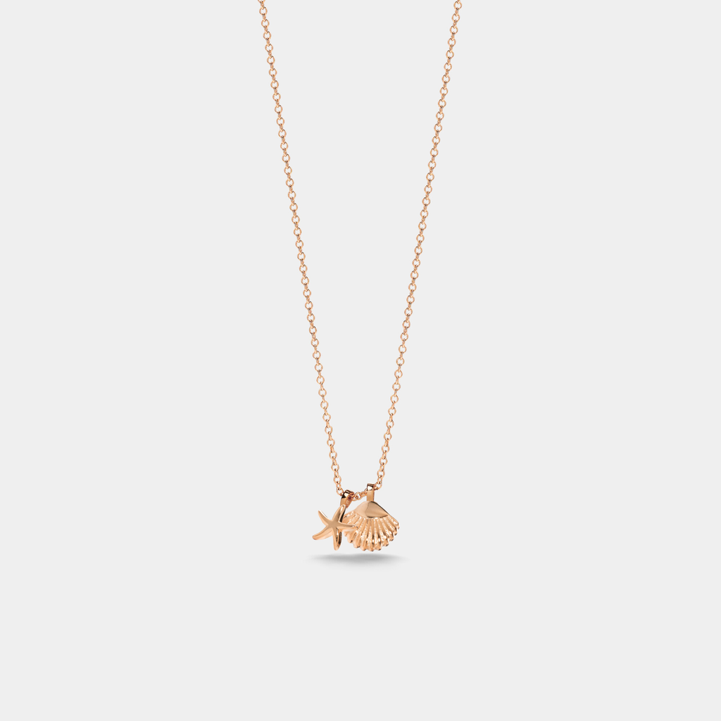 Seashell Starfish Pendant Necklace in 925 Sterling Silver: Rose gold