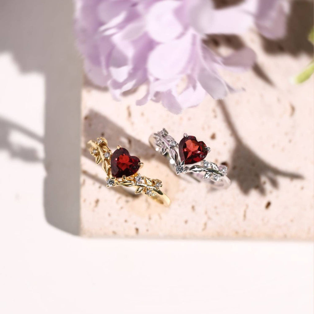 Heart’s Desire Red Garnet Ring (Yellow Gold plated) Size 7/ N