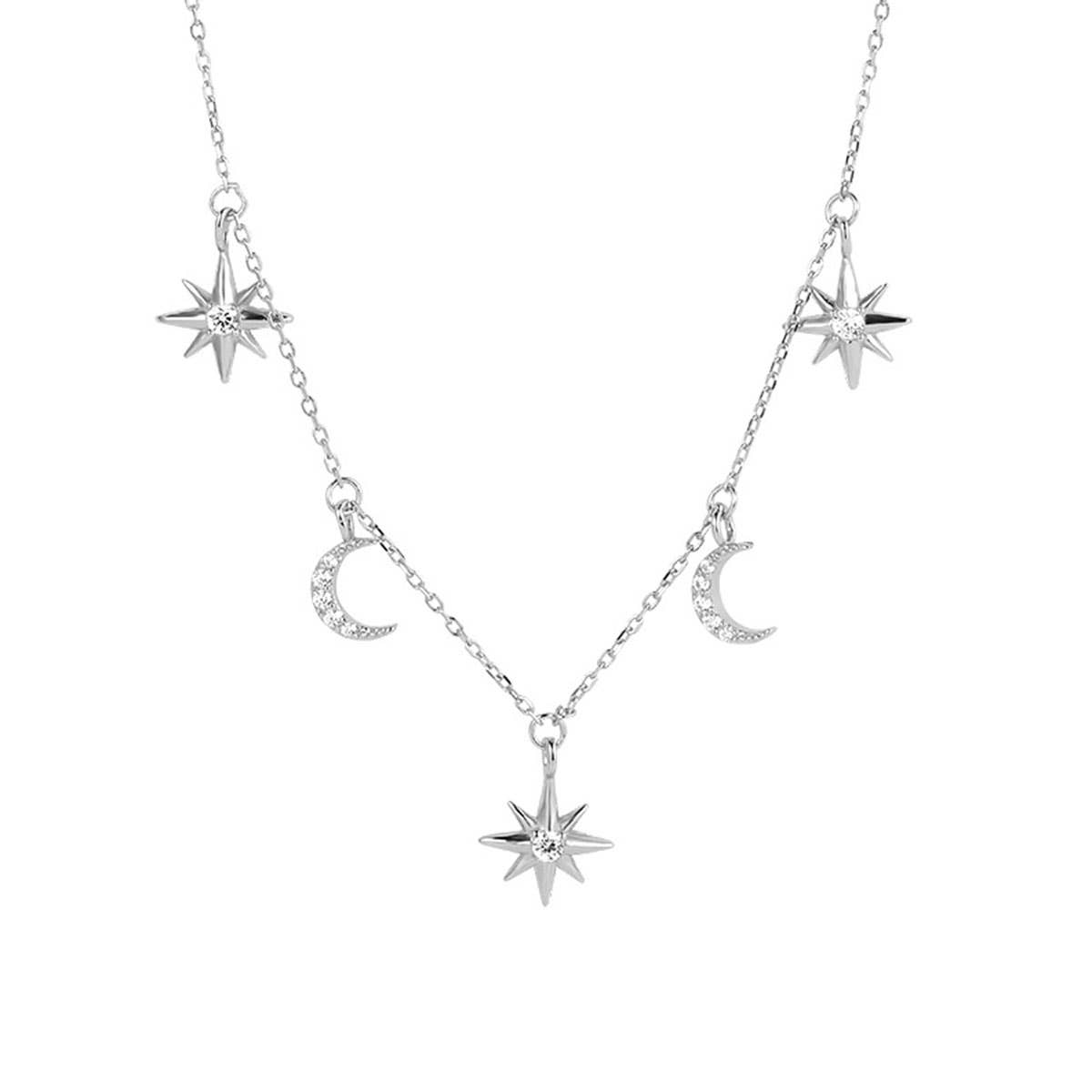 S925 Sterling Silver Gold Star and Moon Necklace: Yellow Gold