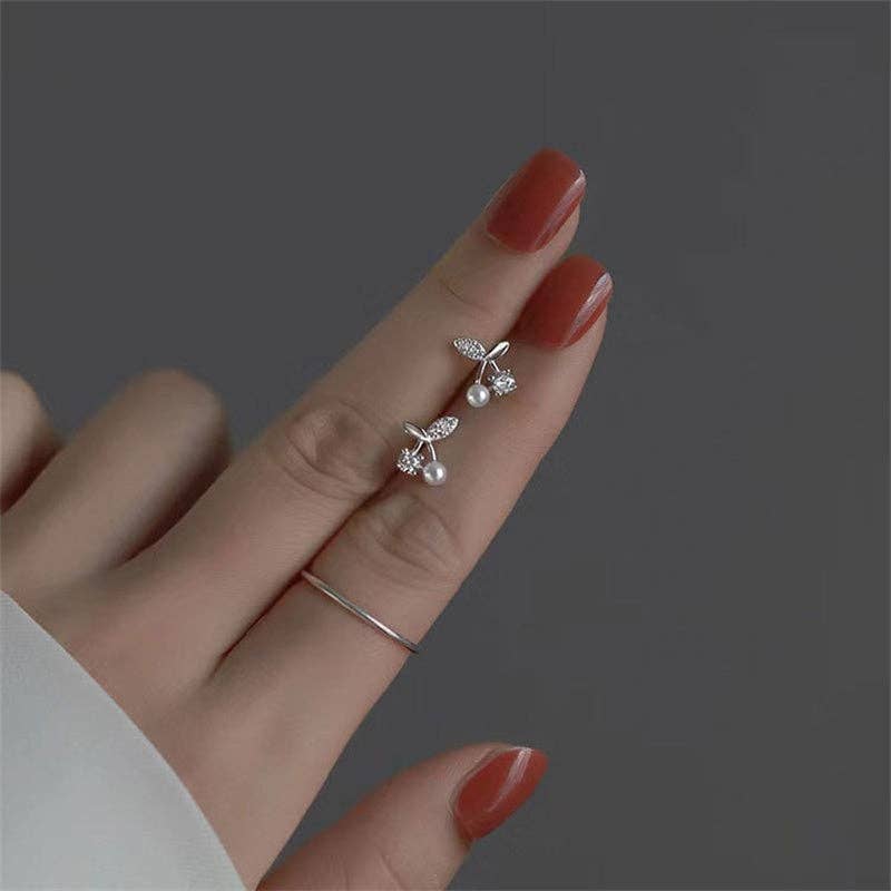 Dainty Pearl Cherry Stud Earrings in 925 Sterling Silver: Gold