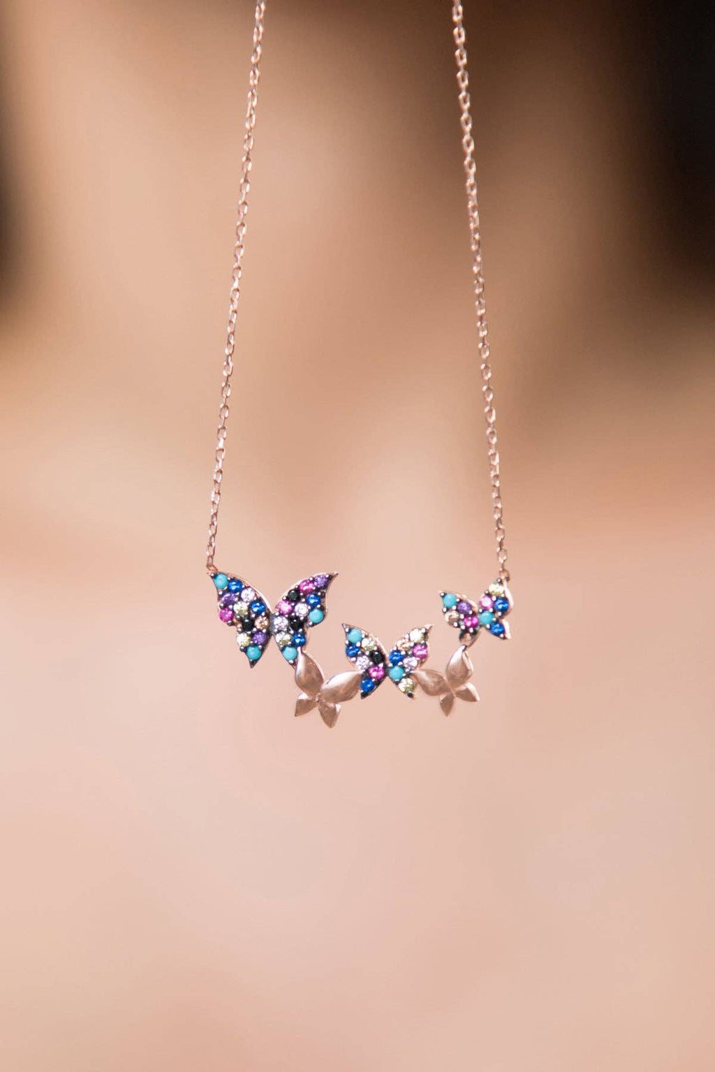 Women's Rose Gold Plated 925 Sterling Silver Butterfly Necklace: GOLD
