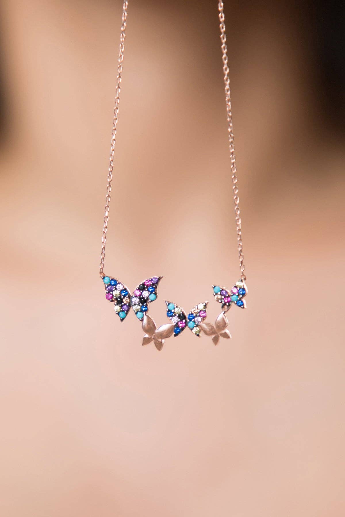 Women's Rose Gold Plated 925 Sterling Silver Butterfly Necklace: GOLD