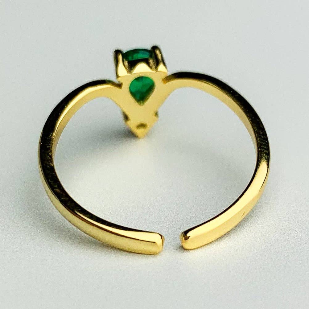 Gold with Green and White Crystal Adjustable Ring