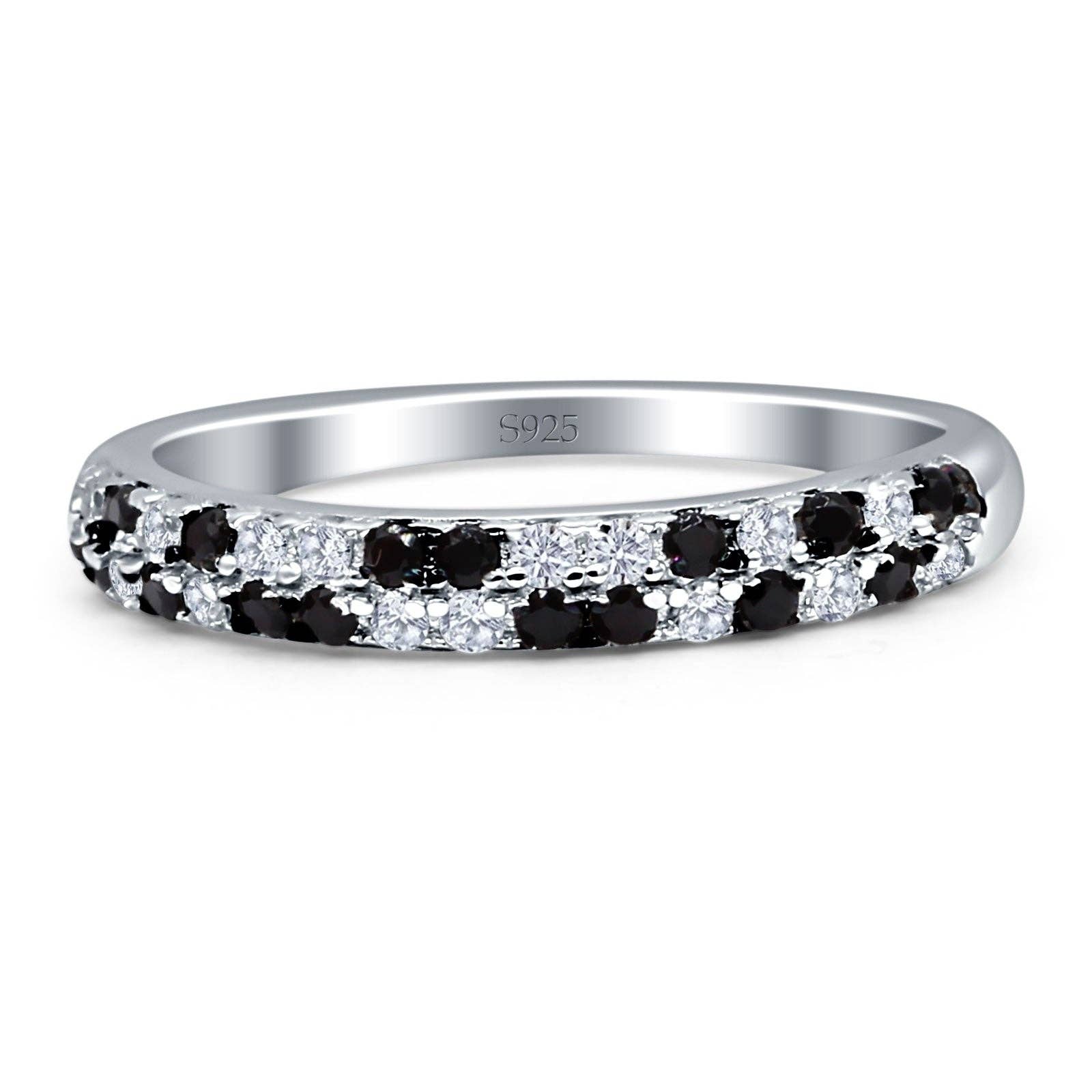 Half Eternity Band CZ & Black CZ: Cubic Zirconia size R