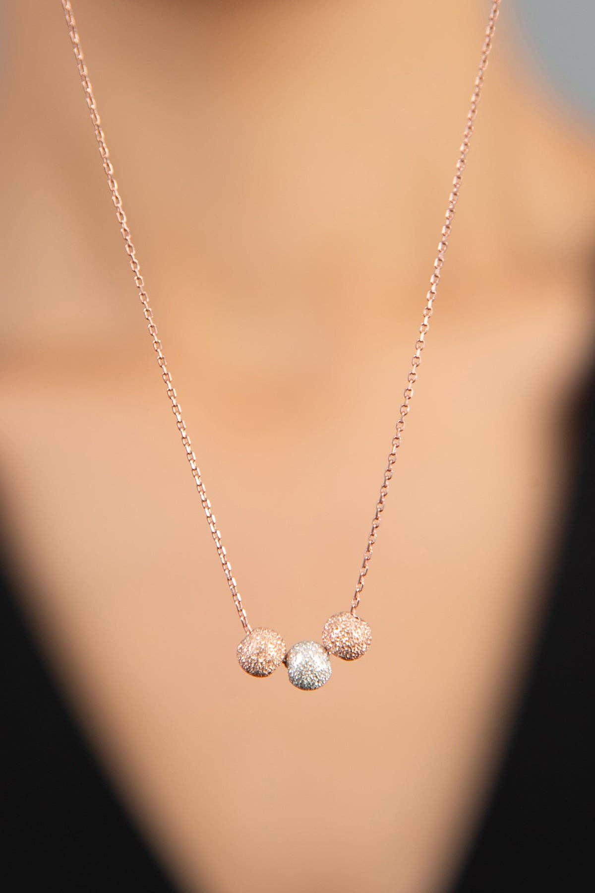 Women's 3-Cluster 925 Sterling Silver Necklace: GOLD