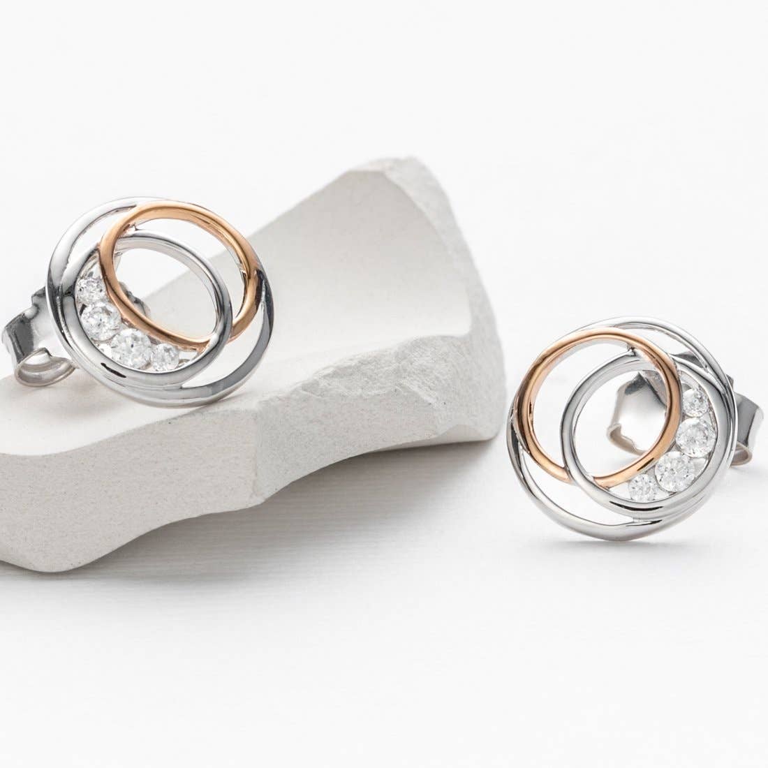 Two-Tone Sterling Silver Infinity Rings Earrings