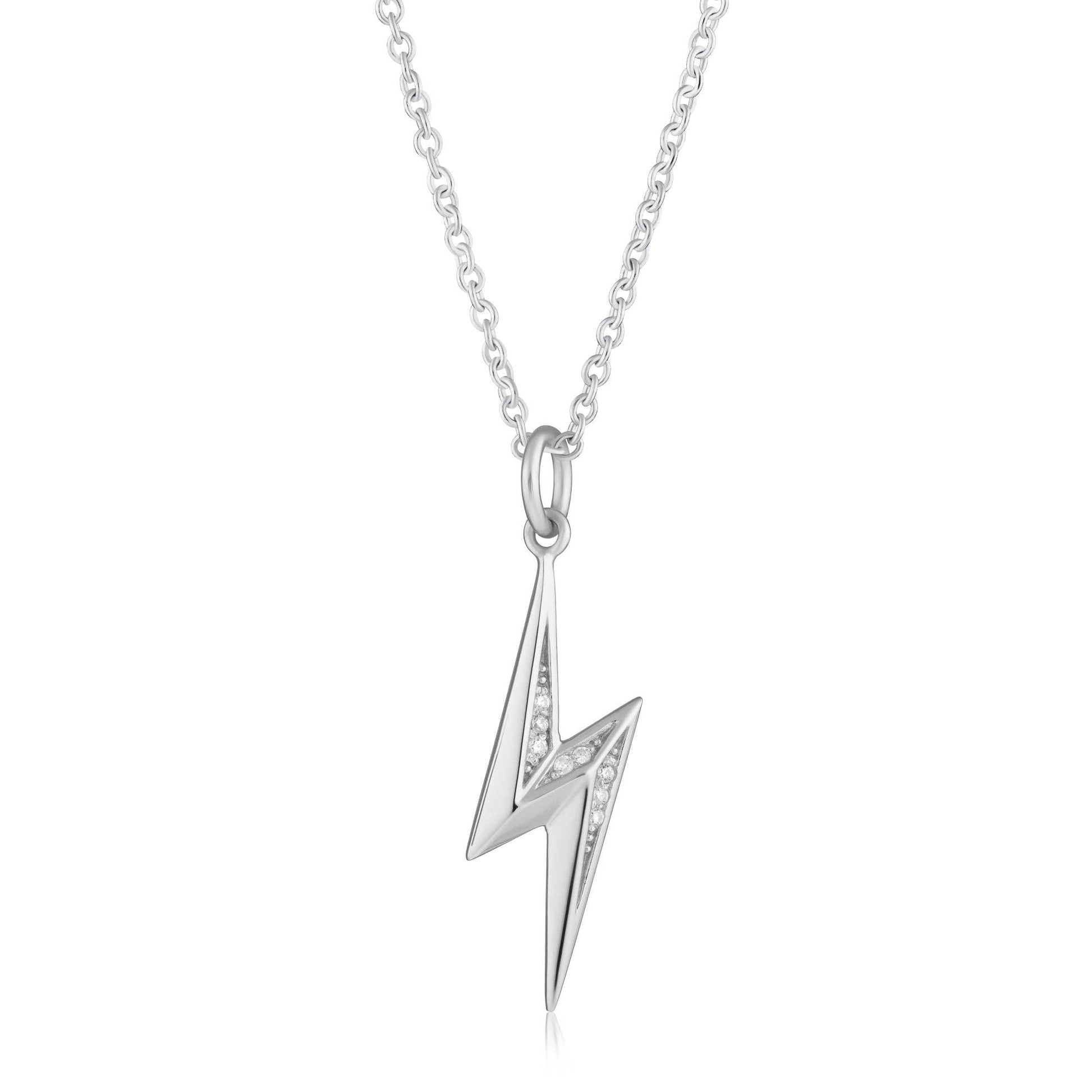 Sparkling Lightning Bolt Necklace with Slider Clasp: 18k Gold Plated