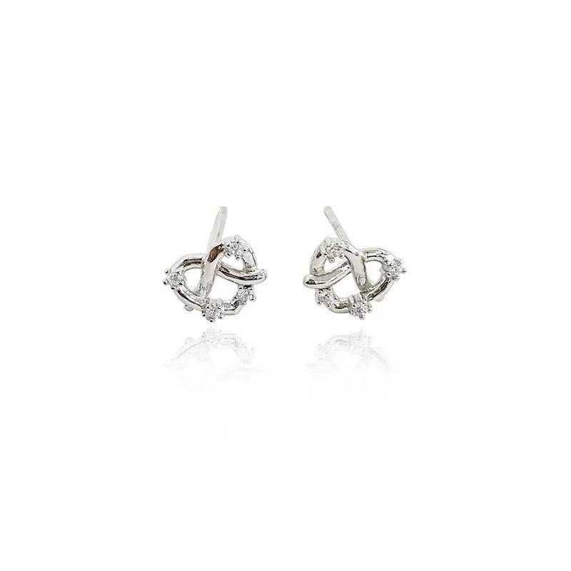 Minimalist Heart Knot Stud Earrings in 925 Sterling Silver: Silver
