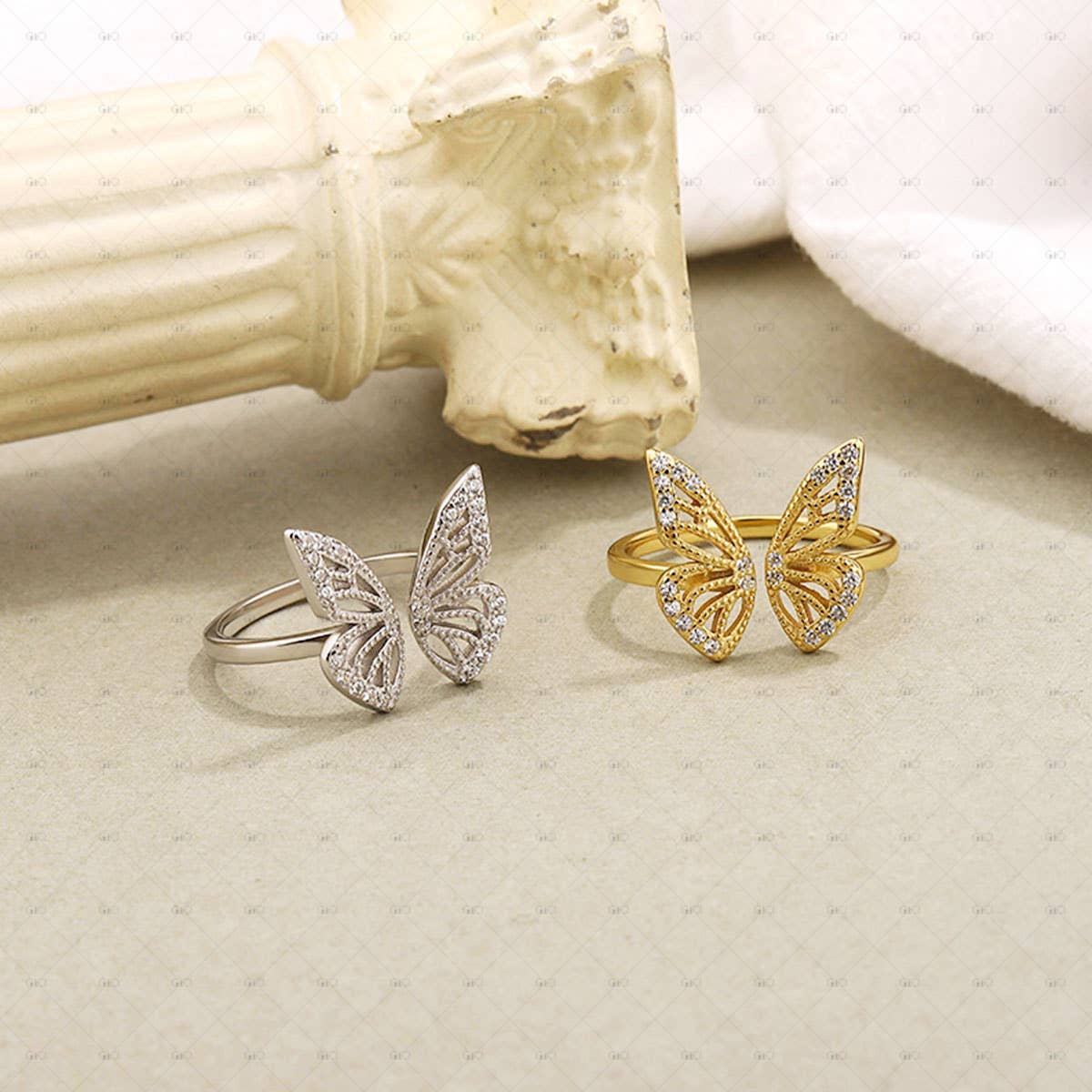 S925 Silver Hollow Butterfly Shape Ring: Yellow Gold