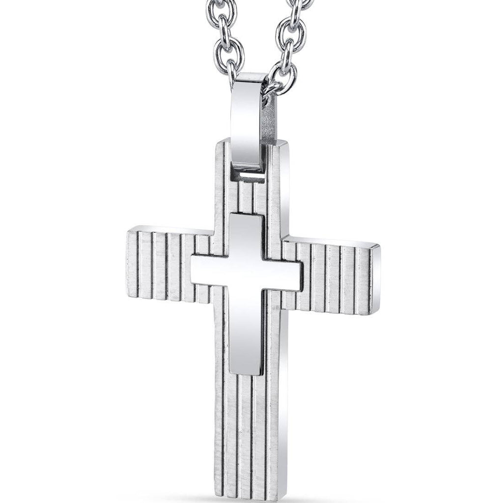 Stainless Steel Cross Pendant Necklace With Chain