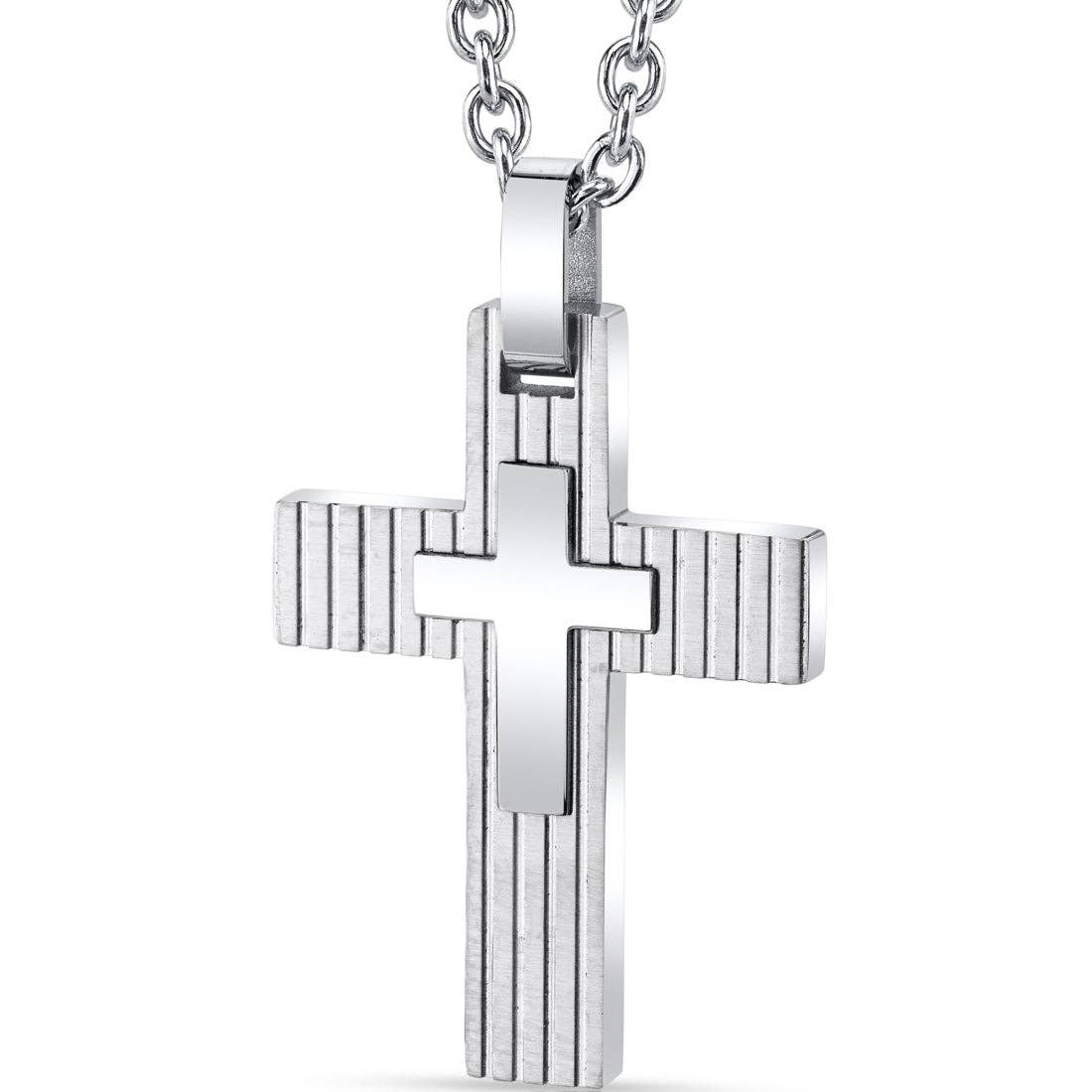 Stainless Steel Cross Pendant Necklace With Chain