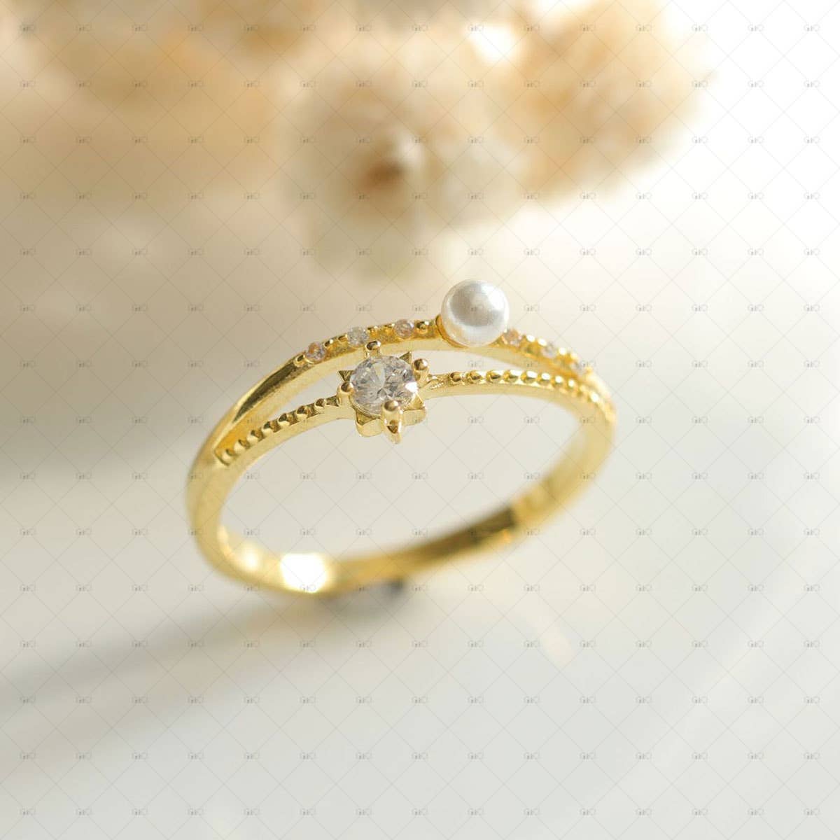 S925 Sterling Silver Pearl Zircon Ring Adjustable size from K and above