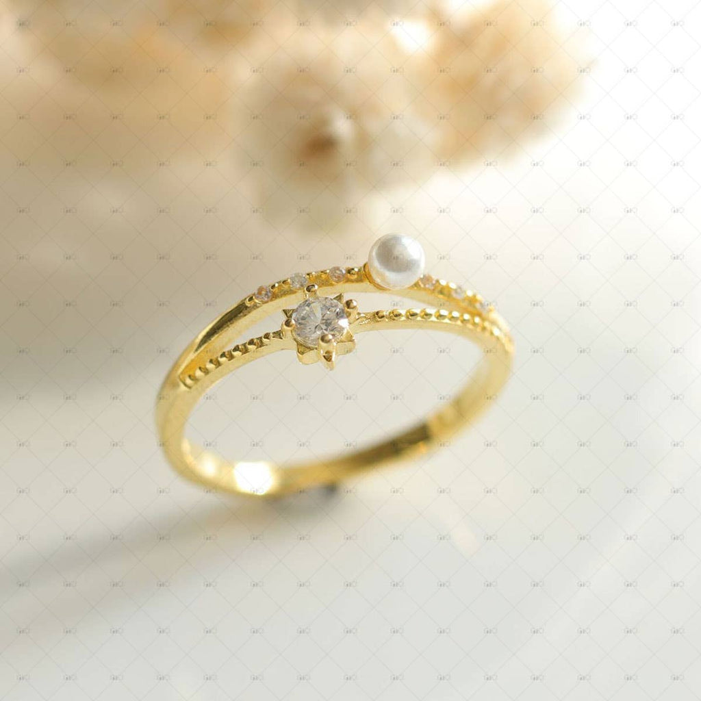 S925 Sterling Silver Pearl Zircon Ring Adjustable size from K and above