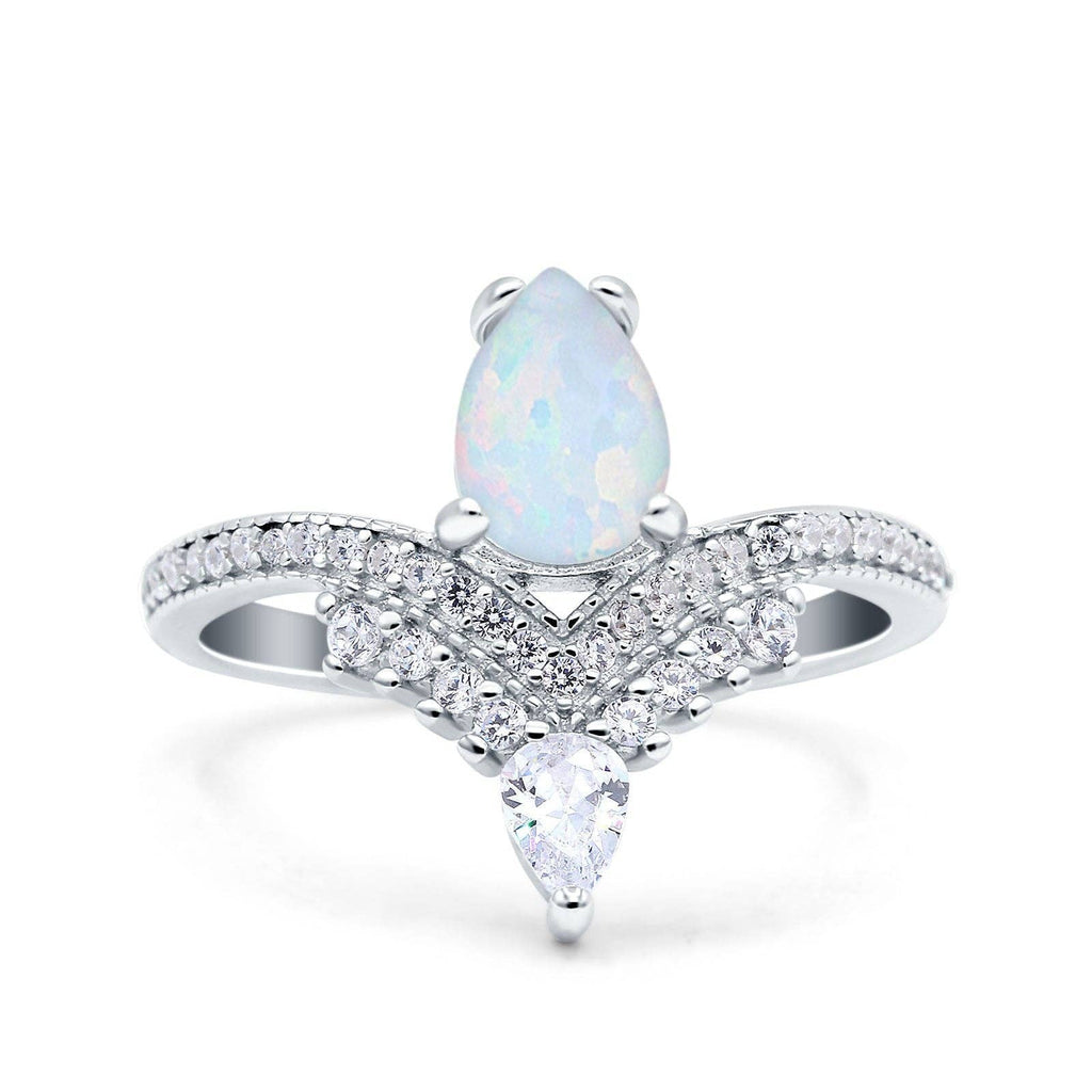 Art Deco Solitaire Accent Pear Wedding Bridal Ring Band Lab Created White Opal: Lab Created White Opal /size p