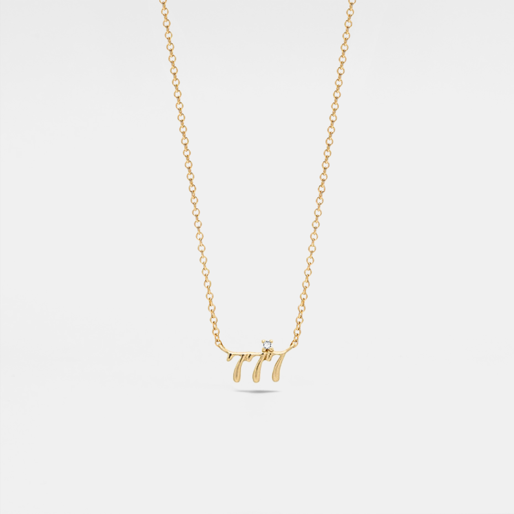 Dainty Angel Number Charm Necklace in 925 Sterling Silver: Yellow Gold / 111