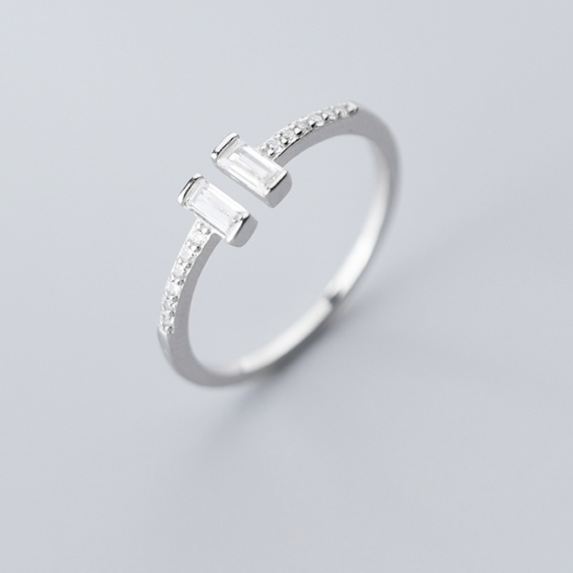 Sterling Silver White Crystal Adjustable Ring