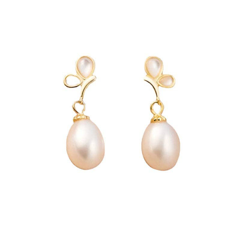 Opal Butterfly Pearl Wedding Earrings in 925 Sterling Silver: Pink