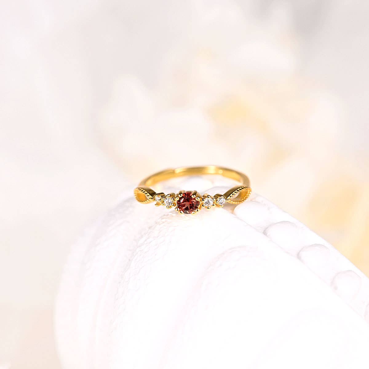 S925 Sterling Silver Red Garnet Ring