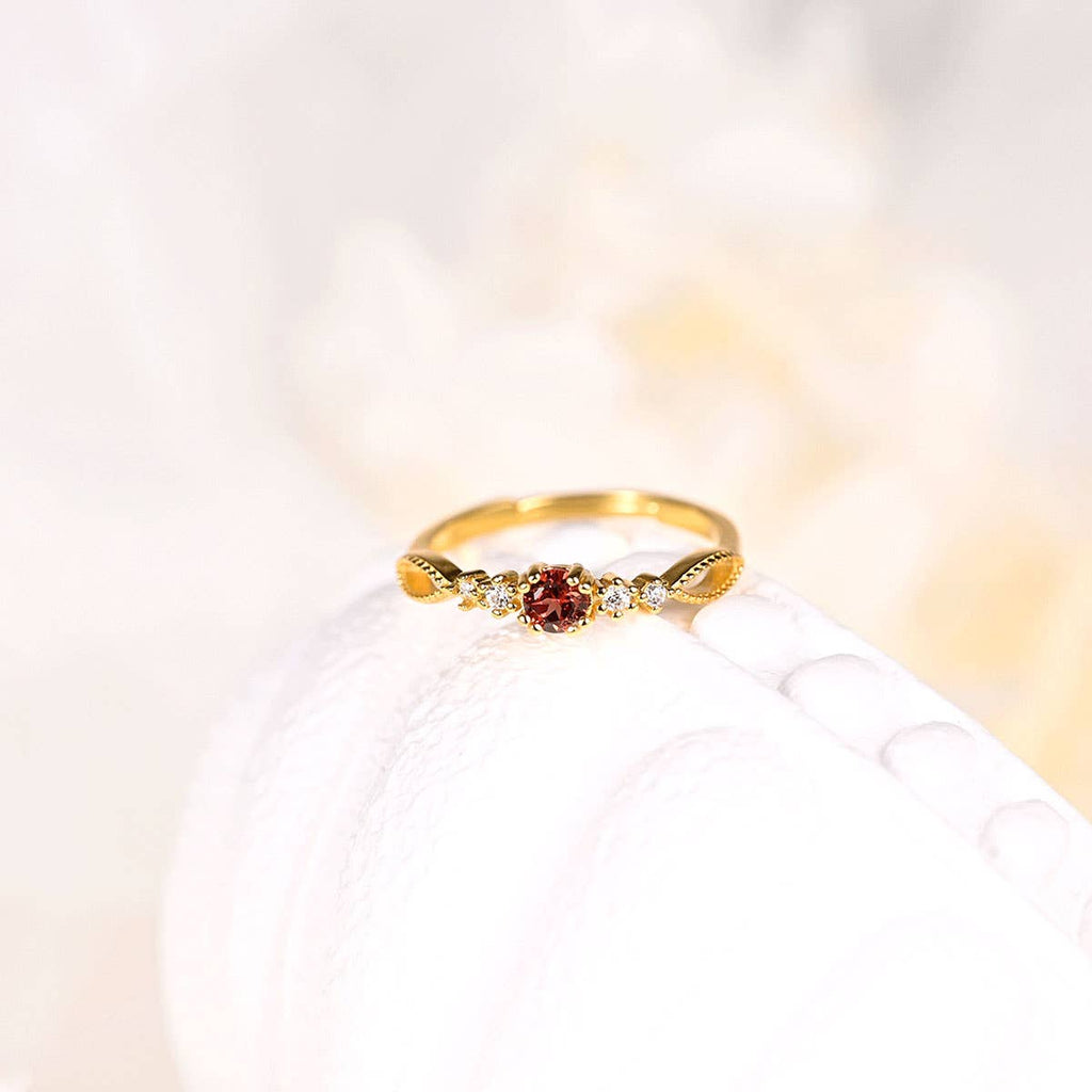 S925 Sterling Silver Red Garnet Ring