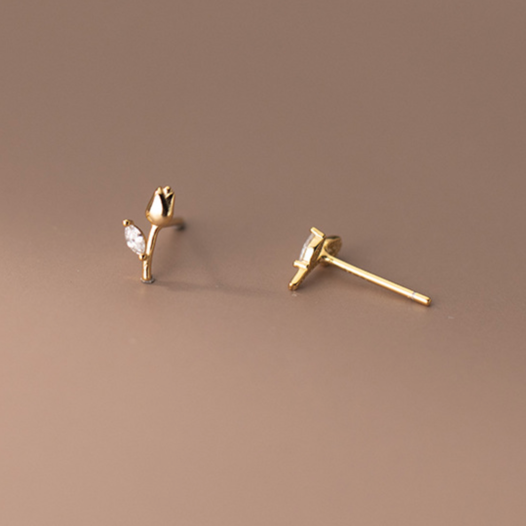 Sterling Silver Crystal Rose Stud Earrings: Silver