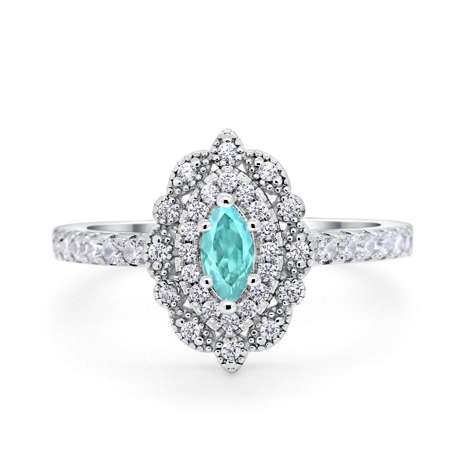 Art Deco Marquise Wedding Ring Simulated Paraiba Tourmaline CZ: Simulated Paraiba Tourmaline CZ size L