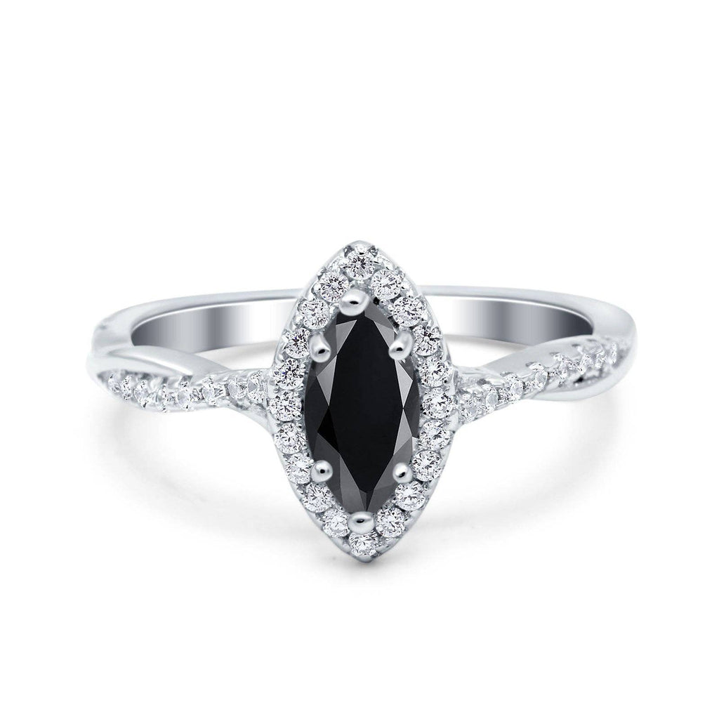 Infinity Twist Marquise Vintage Wedding Ring Simulated Black CZ: Simulated Black CZ /size L