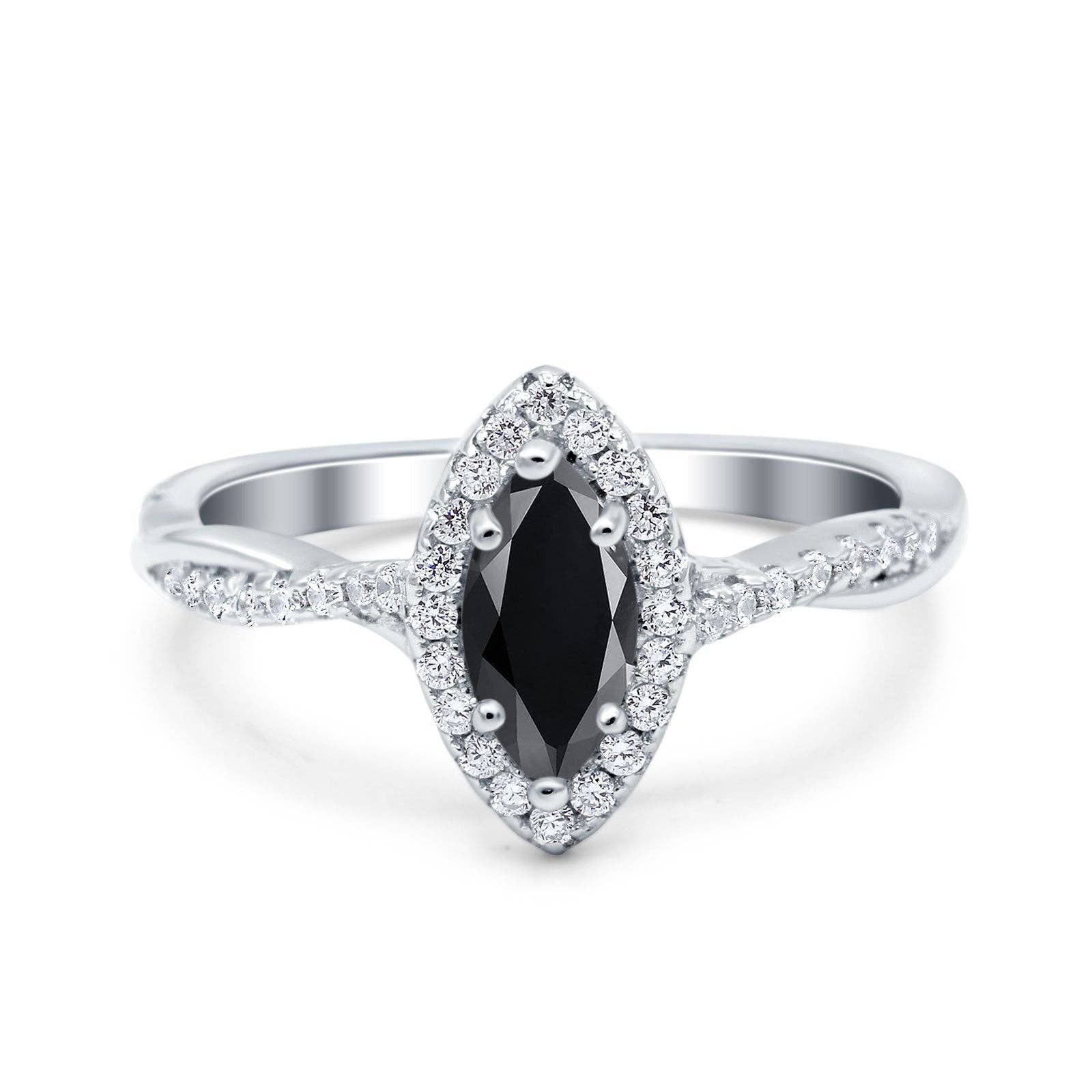Infinity Twist Marquise Vintage Wedding Ring Simulated Black CZ: Simulated Black CZ /size L