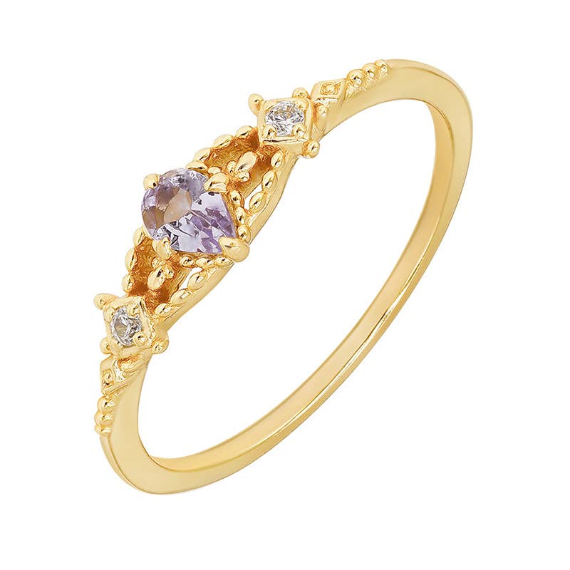 925 Sterling Silver 14K Gold Plated Tanzanite Ring Necklace: Necklace