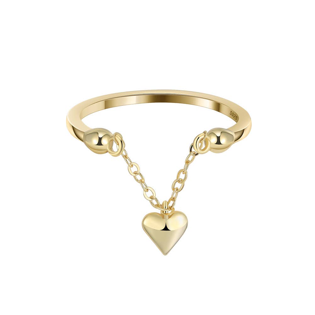 S925 Sterling Silver Plated 14k Gold Heart Shaped Ring: Yellow Gold size  N-M