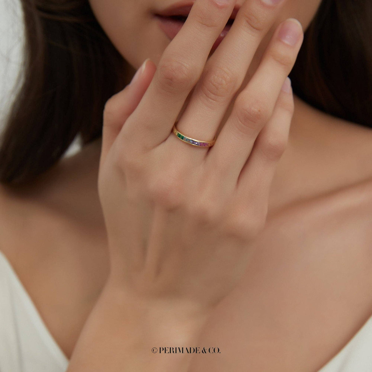 Rainbow Gemstone LGBT Wedding Ring in 925 Sterling Silver: Gold size P 1/2