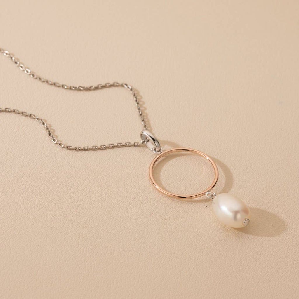 Freshwater Cultured Pearl circle design Drop Pendant Sterling Silver