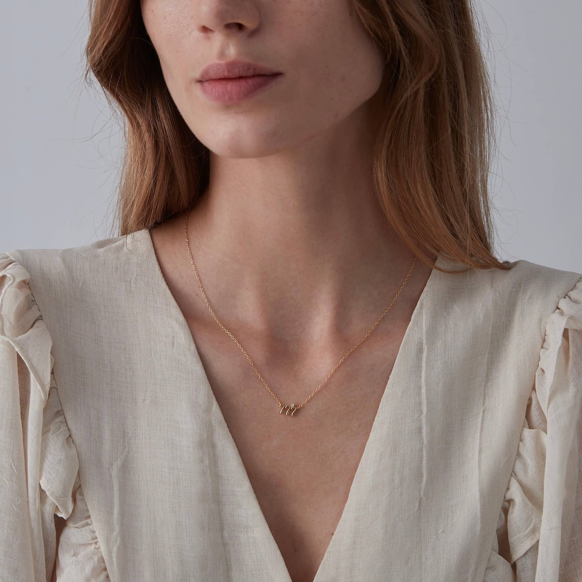 Dainty Angel Number Charm Necklace in 925 Sterling Silver: Yellow Gold / 777